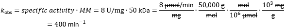 The observed rate constant is equal to the specific activity times the molar mass.